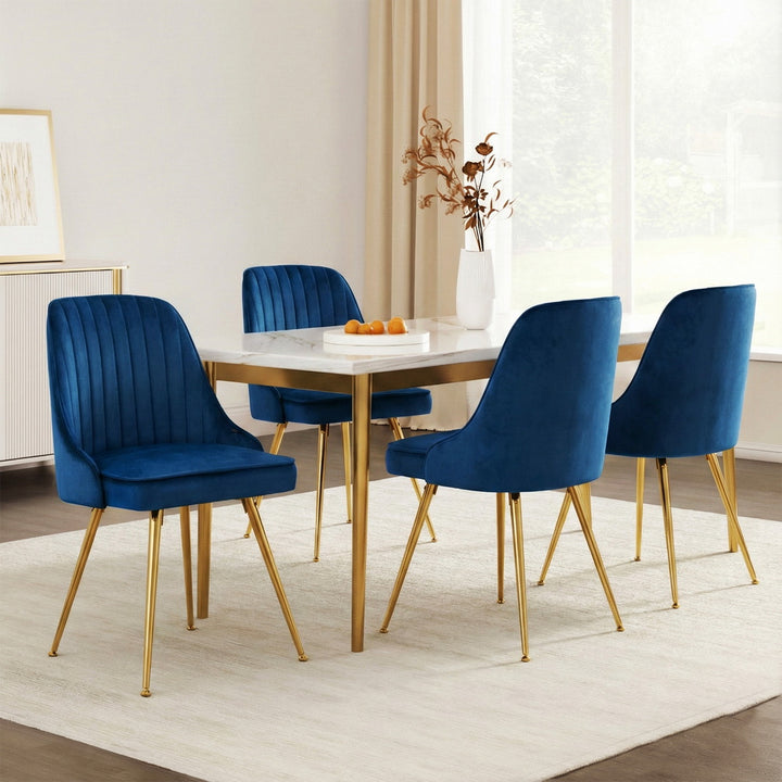 Artiss Velvet Fabric Dining Chairs Vintage (Set of 4) Blue