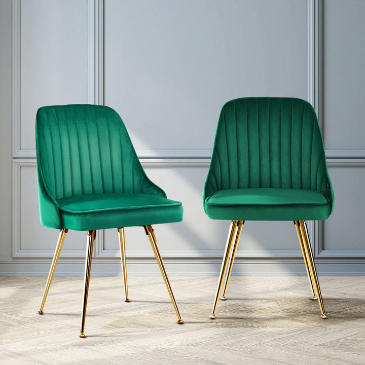 Artiss Velvet Fabric Dining Chairs Vintage (Set of 2) Green