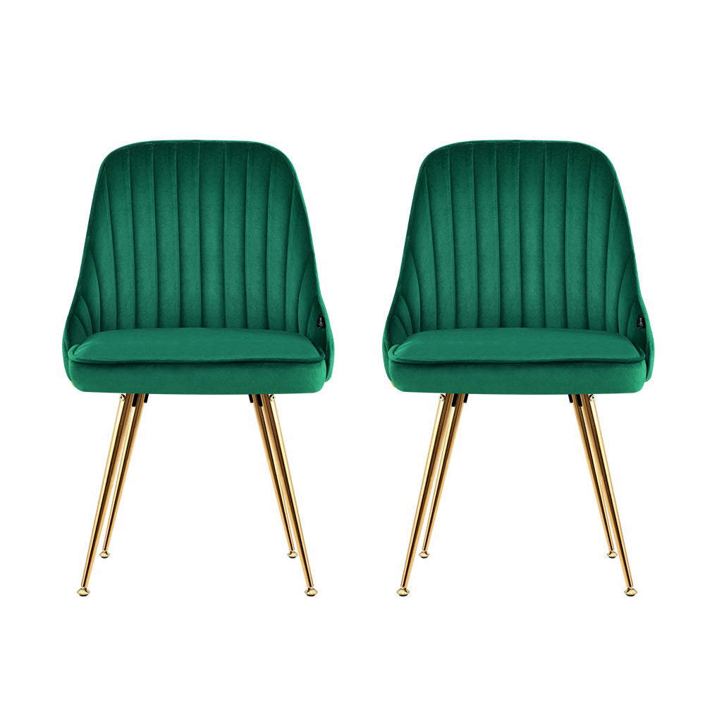 Artiss Velvet Fabric Dining Chairs Vintage (Set of 2) Green