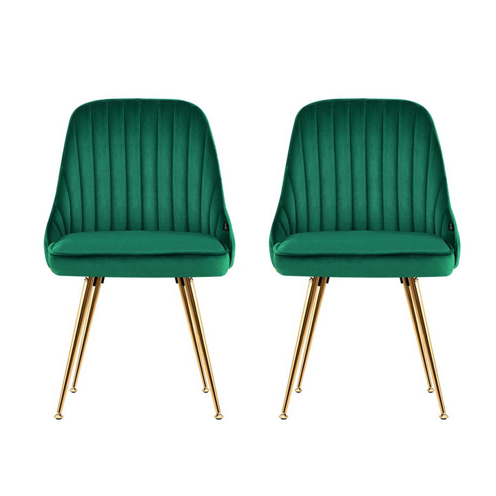 Artiss Velvet Fabric Dining Chairs Vintage (Set of 2) Green