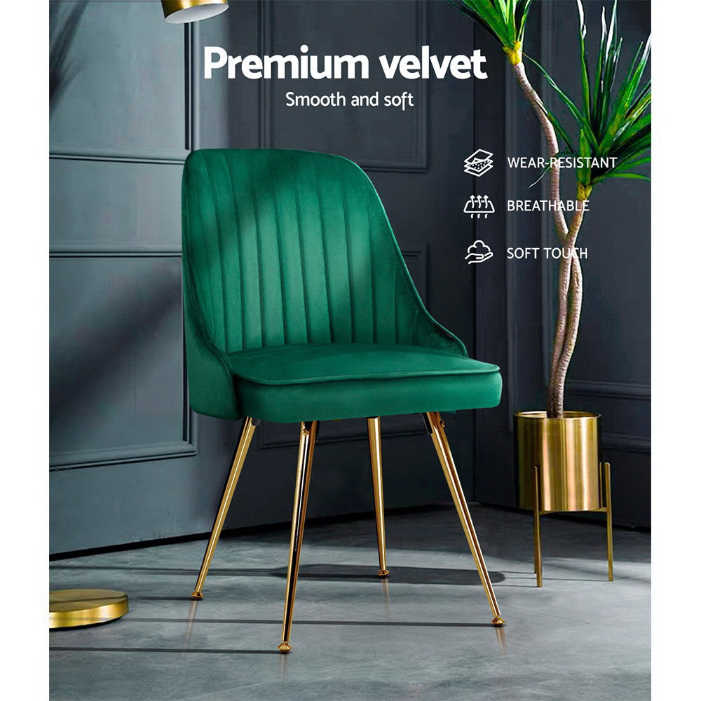 Artiss Velvet Fabric Dining Chairs Vintage (Set of 2) Green