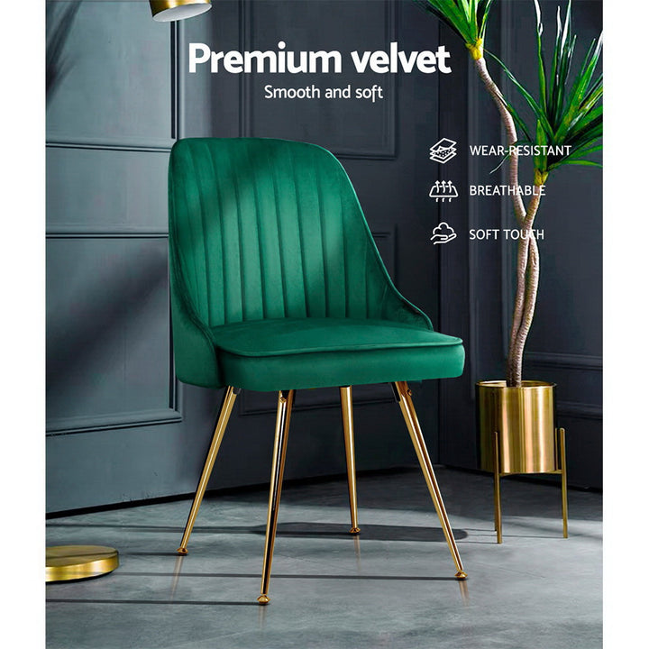 Artiss Velvet Fabric Dining Chairs Vintage (Set of 2) Green