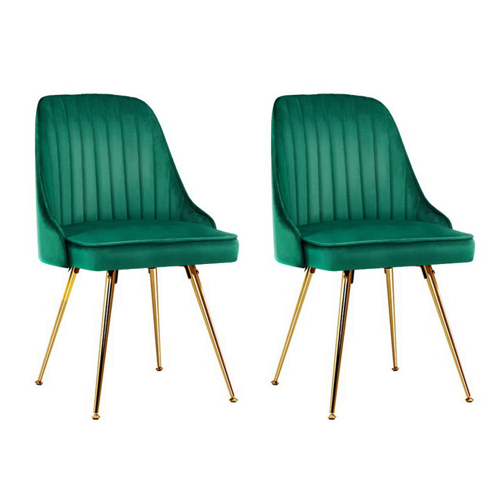 Artiss Velvet Fabric Dining Chairs Vintage (Set of 2) Green