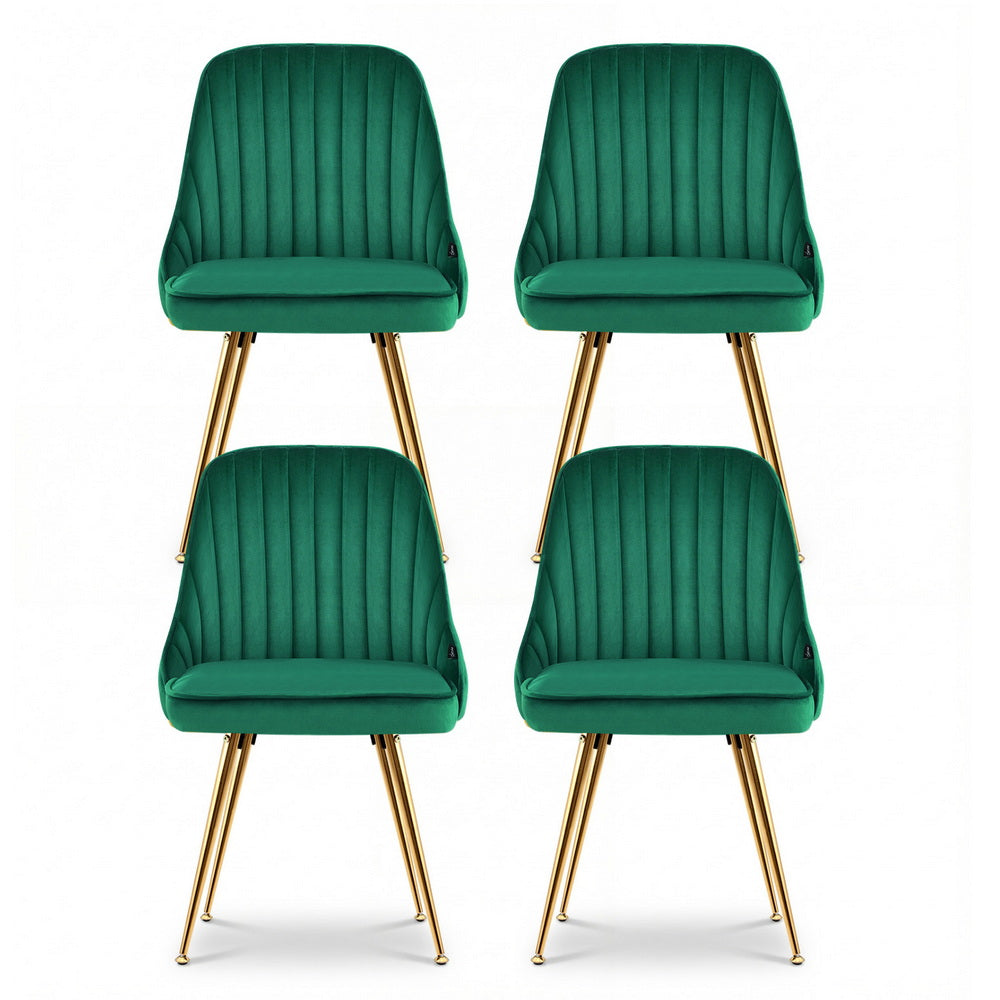 Artiss Velvet Fabric Dining Chairs Vintage (Set of 4) Green