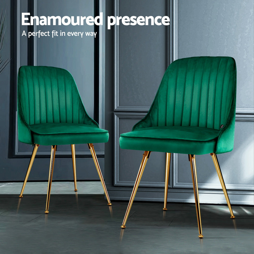 Artiss Velvet Fabric Dining Chairs Vintage (Set of 4) Green