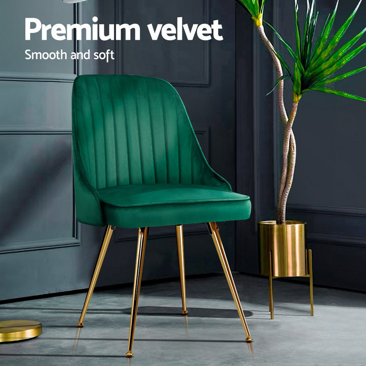 Artiss Velvet Fabric Dining Chairs Vintage (Set of 4) Green