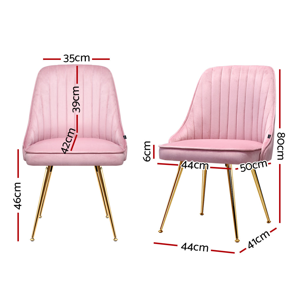 Artiss Velvet Fabric Dining Chairs Vintage (Set of 2) Pink