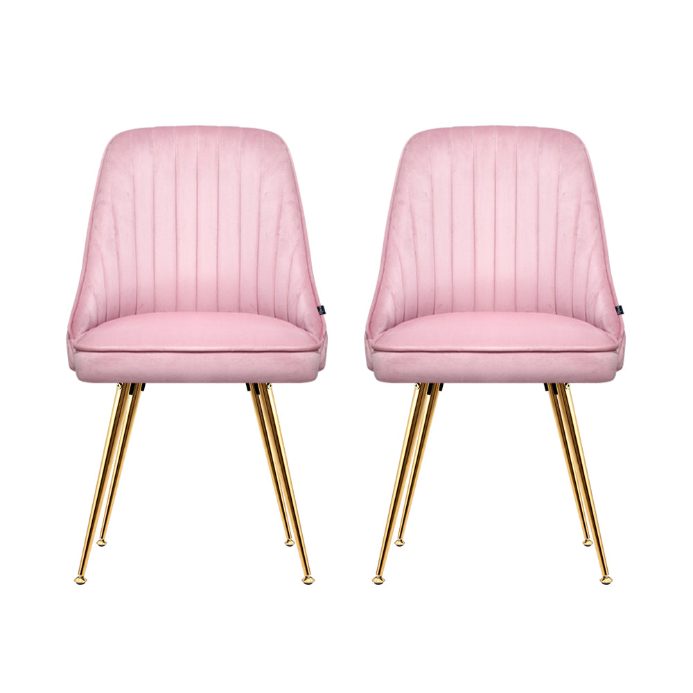 Artiss Velvet Fabric Dining Chairs Vintage (Set of 2) Pink
