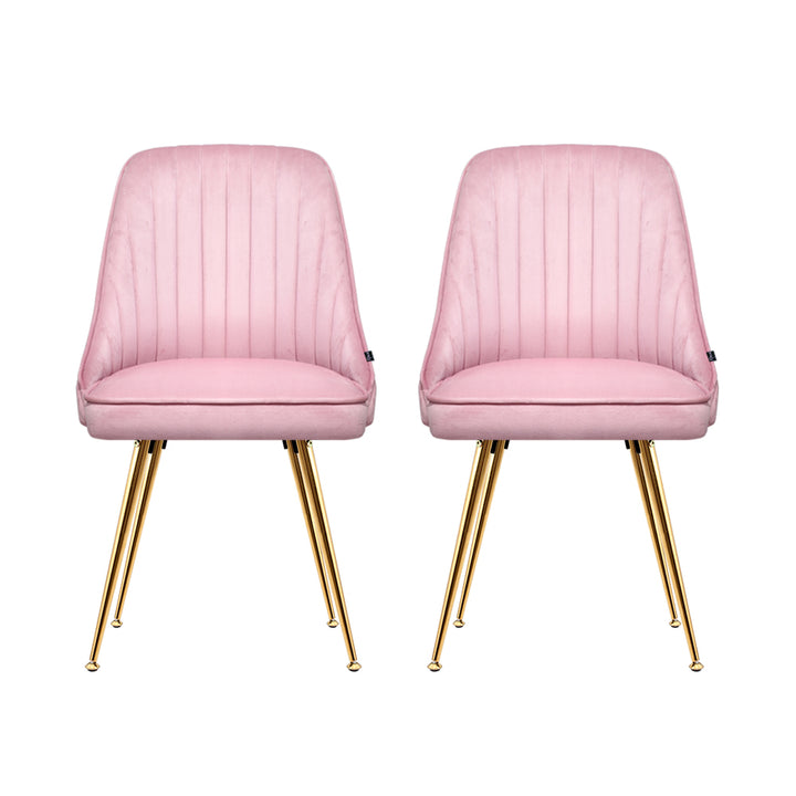 Artiss Velvet Fabric Dining Chairs Vintage (Set of 2) Pink