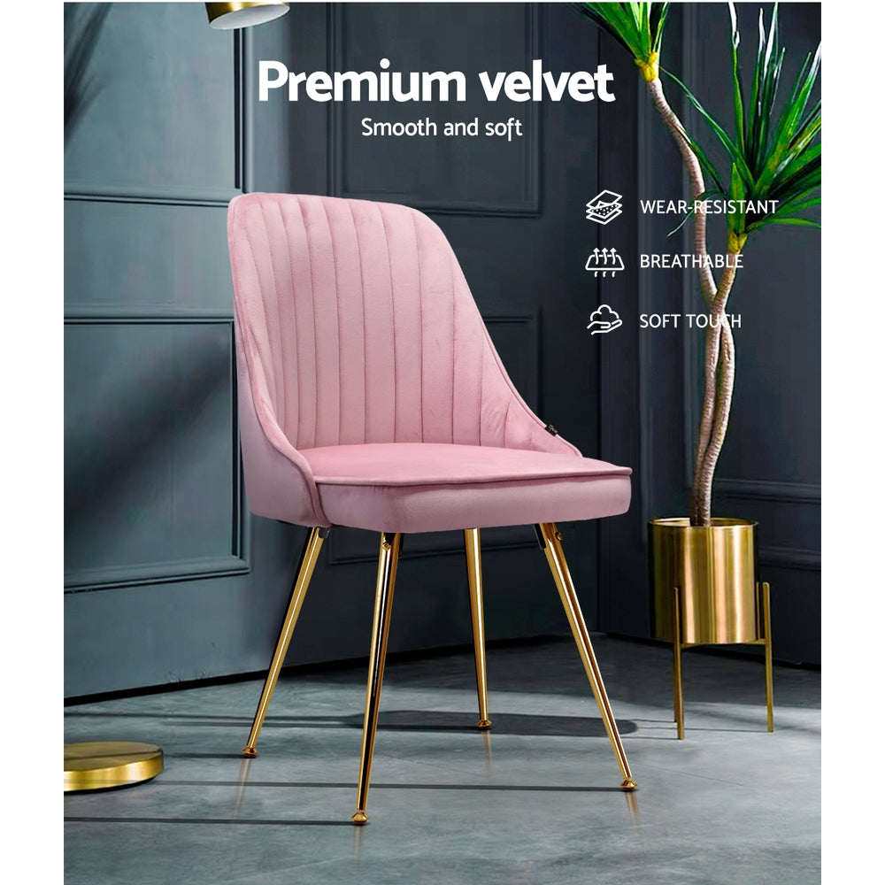 Artiss Velvet Fabric Dining Chairs Vintage (Set of 2) Pink