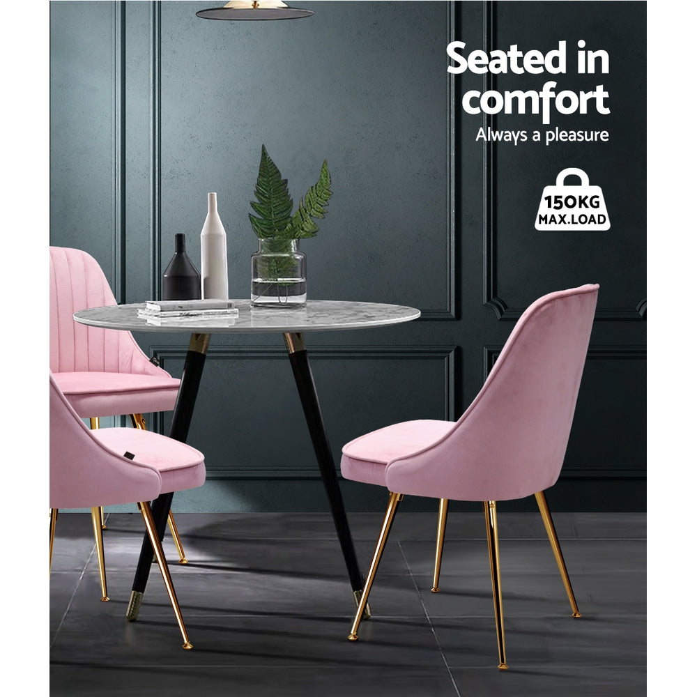 Artiss Velvet Fabric Dining Chairs Vintage (Set of 2) Pink