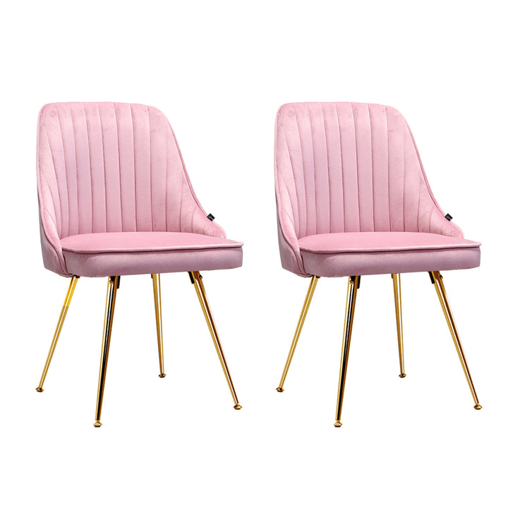 Artiss Velvet Fabric Dining Chairs Vintage (Set of 2) Pink