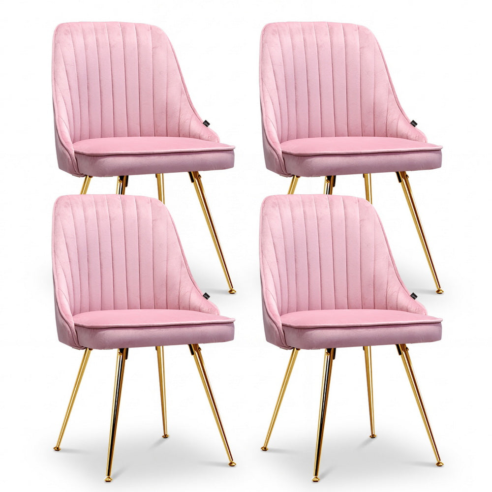 Artiss Velvet Fabric Dining Chairs Vintage (Set of 4) Pink