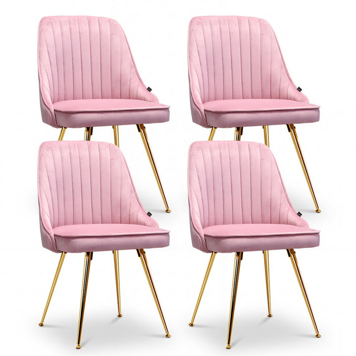 Artiss Velvet Fabric Dining Chairs Vintage (Set of 4) Pink