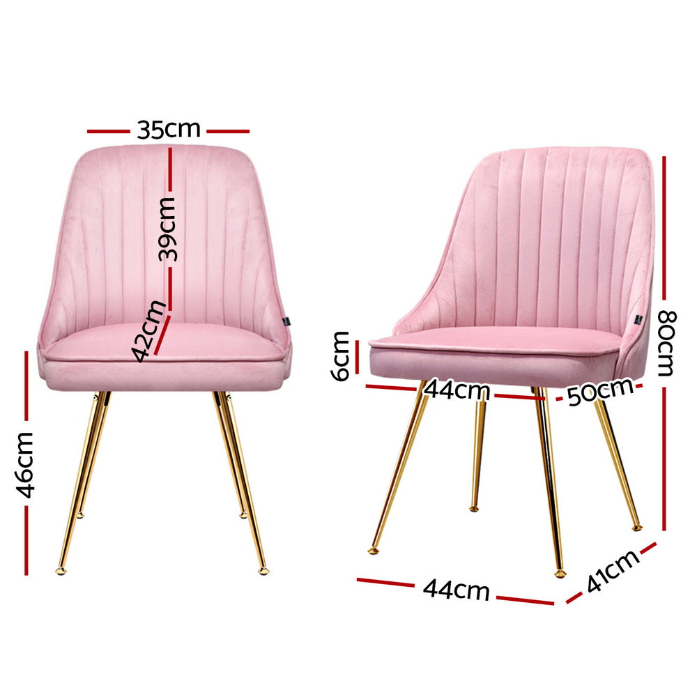 Artiss Velvet Fabric Dining Chairs Vintage (Set of 4) Pink
