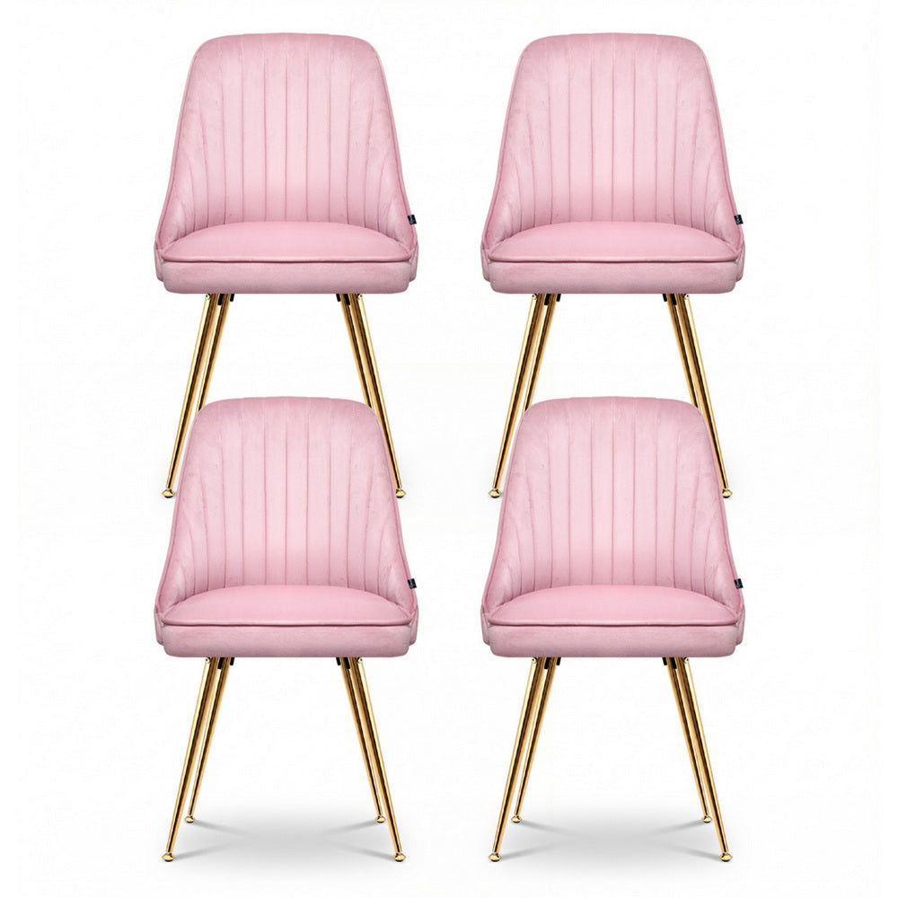 Artiss Velvet Fabric Dining Chairs Vintage (Set of 4) Pink