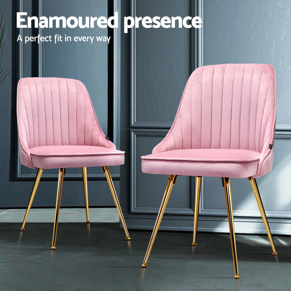 Artiss Velvet Fabric Dining Chairs Vintage (Set of 4) Pink