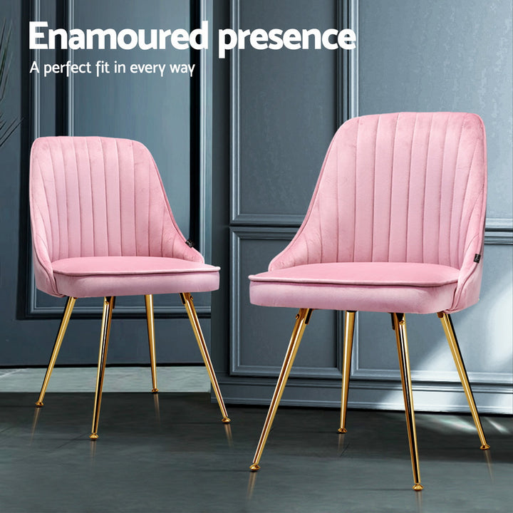 Artiss Velvet Fabric Dining Chairs Vintage (Set of 4) Pink