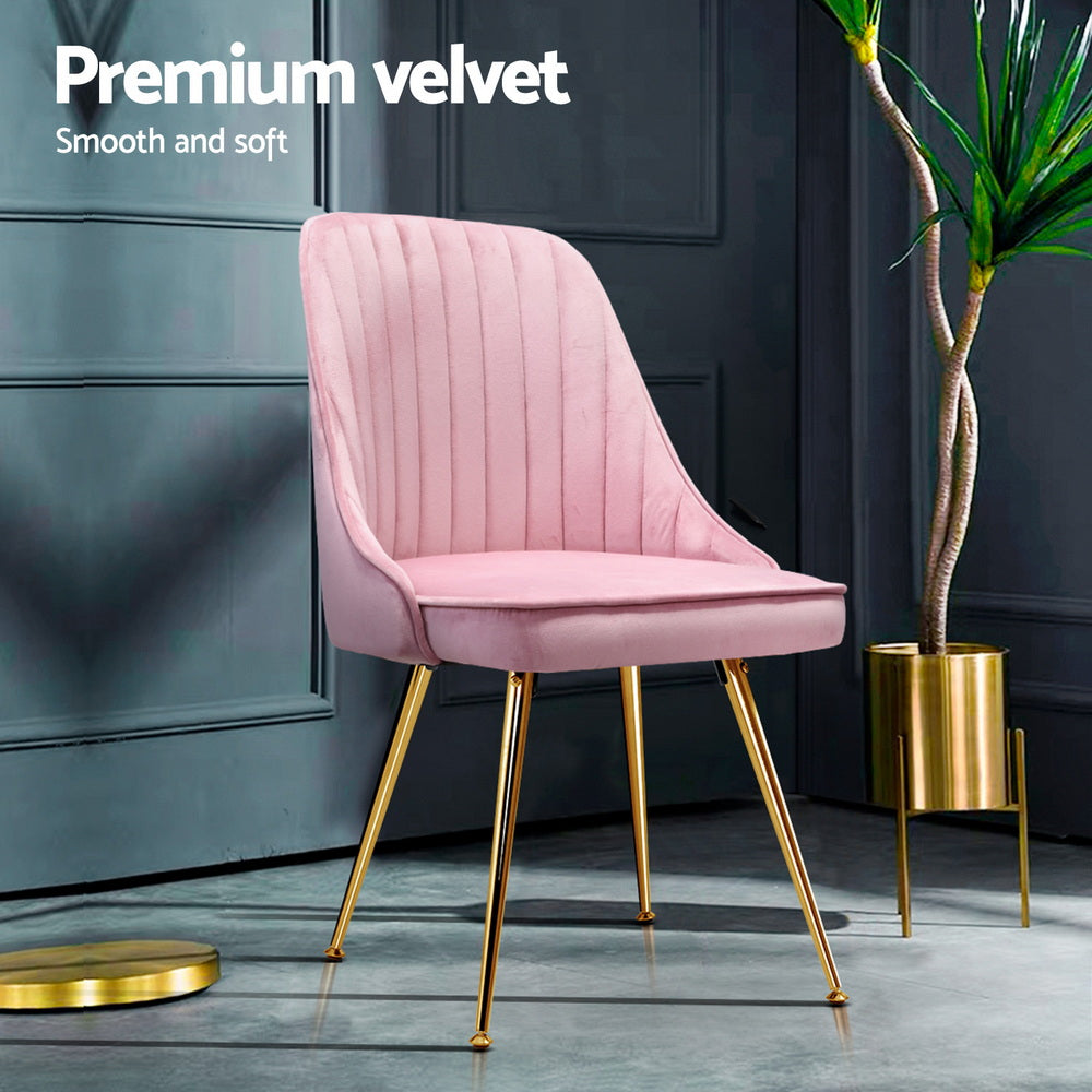 Artiss Velvet Fabric Dining Chairs Vintage (Set of 4) Pink