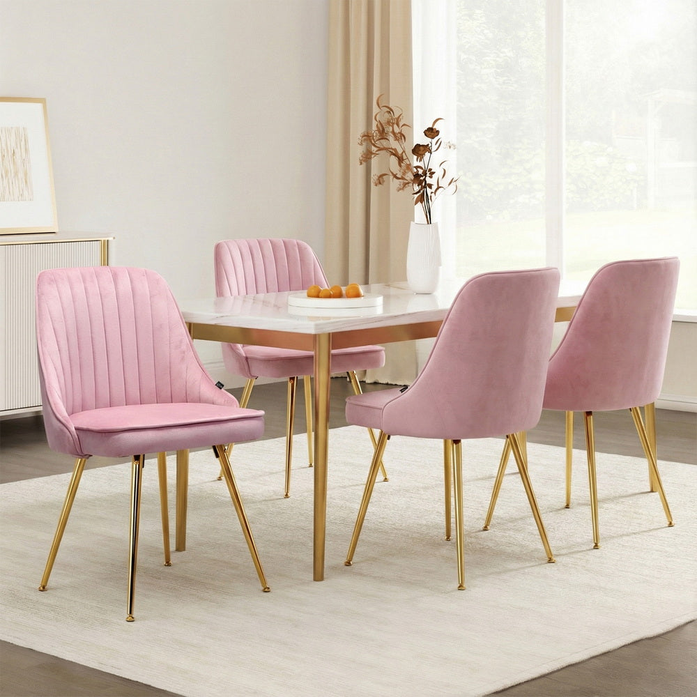 Artiss Velvet Fabric Dining Chairs Vintage (Set of 4) Pink