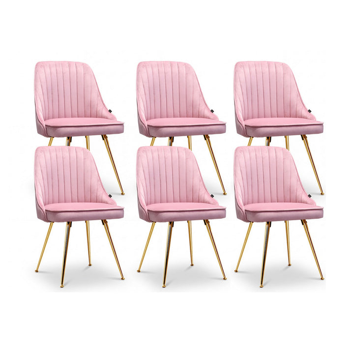 Artiss Velvet Fabric Dining Chairs Vintage (Set of 6) Pink