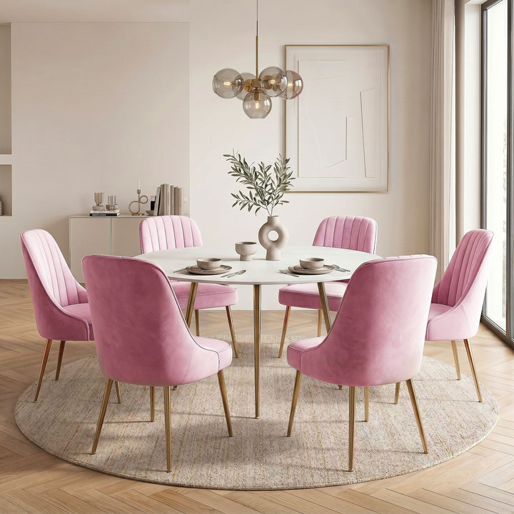 Artiss Velvet Fabric Dining Chairs Vintage (Set of 6) Pink