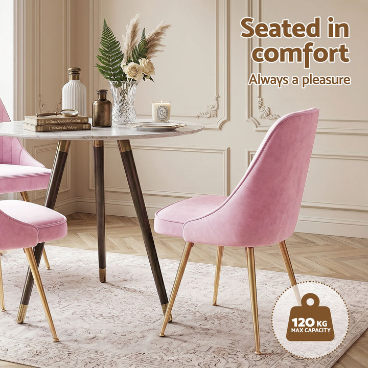 Artiss Velvet Fabric Dining Chairs Vintage (Set of 6) Pink