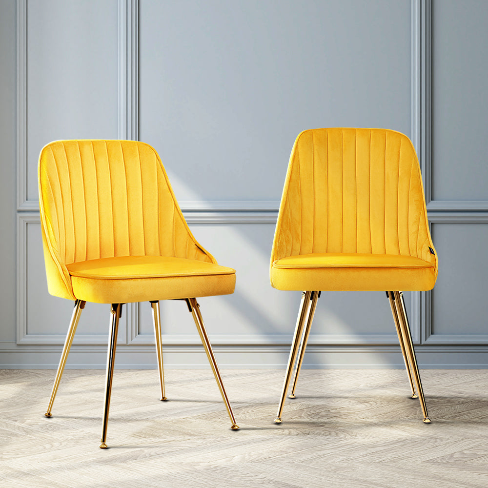 Artiss Velvet Fabric Dining Chairs Vintage (Set of 2) Mustard