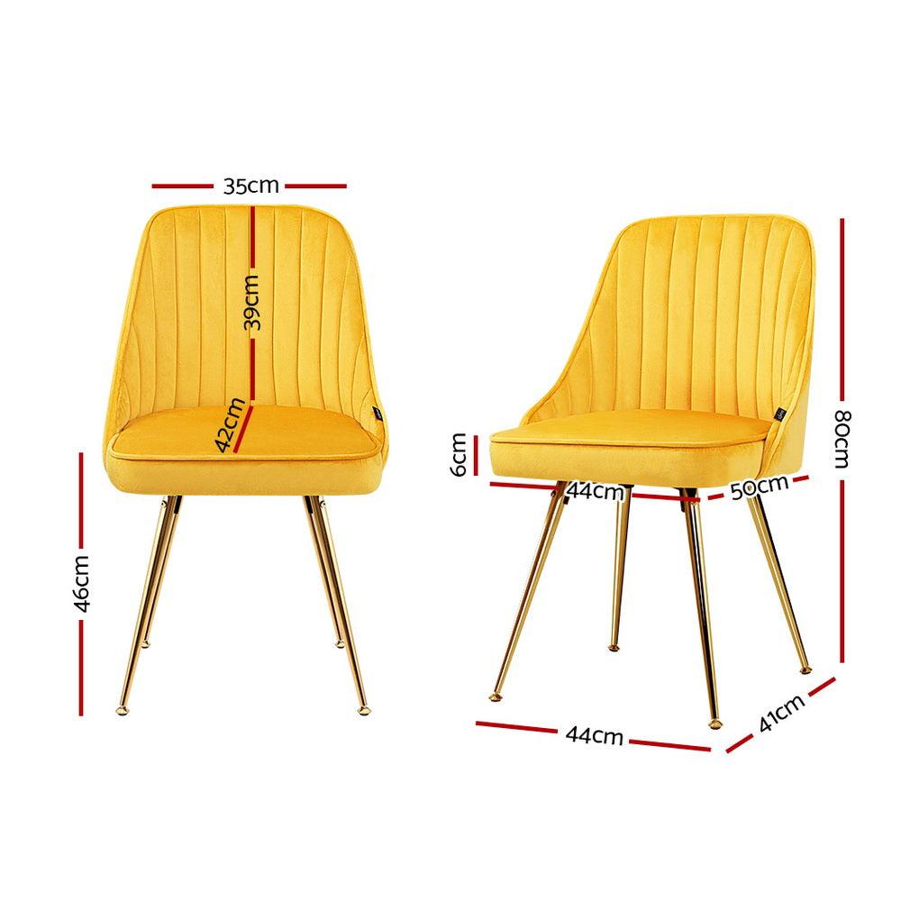 Artiss Velvet Fabric Dining Chairs Vintage (Set of 2) Mustard