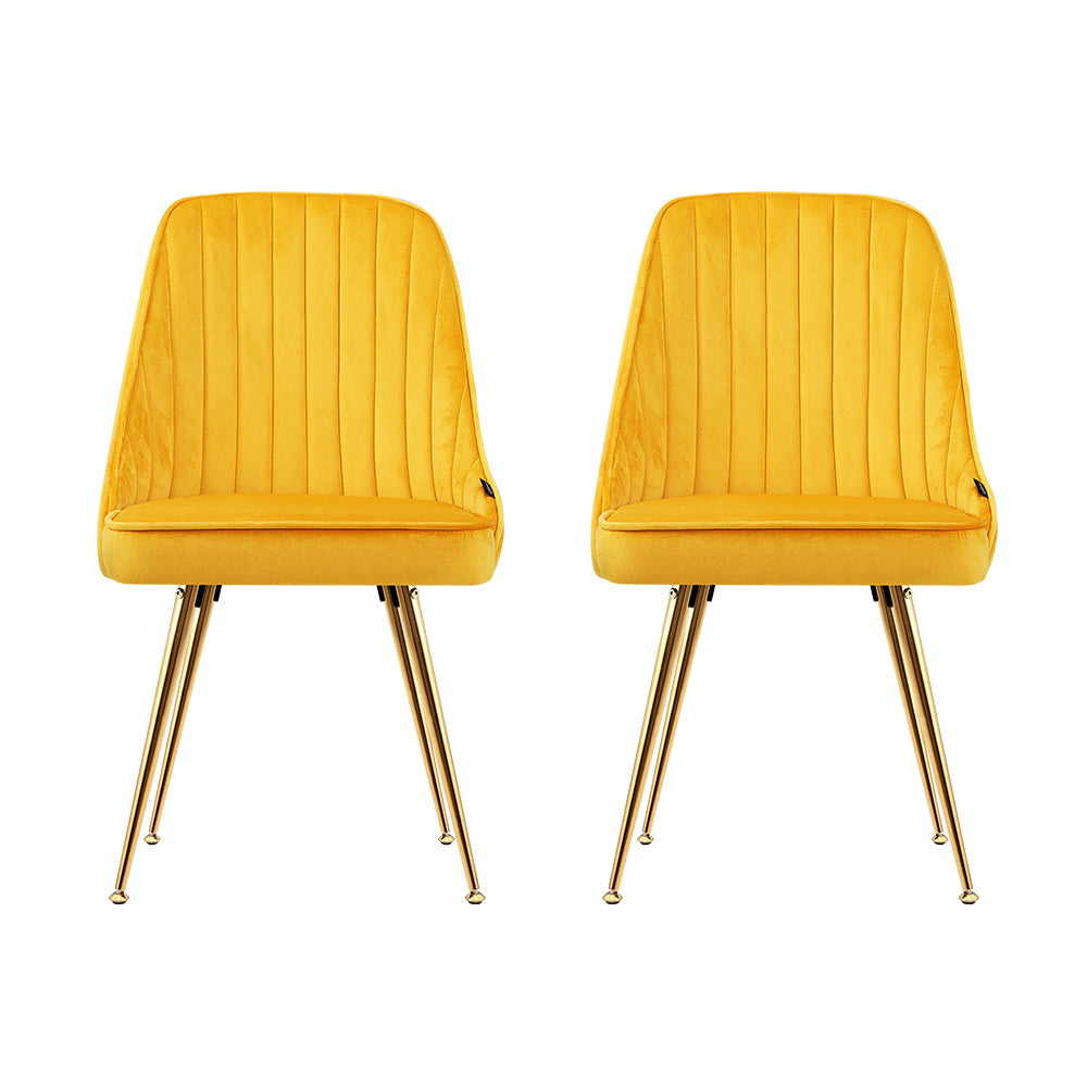 Artiss Velvet Fabric Dining Chairs Vintage (Set of 2) Mustard