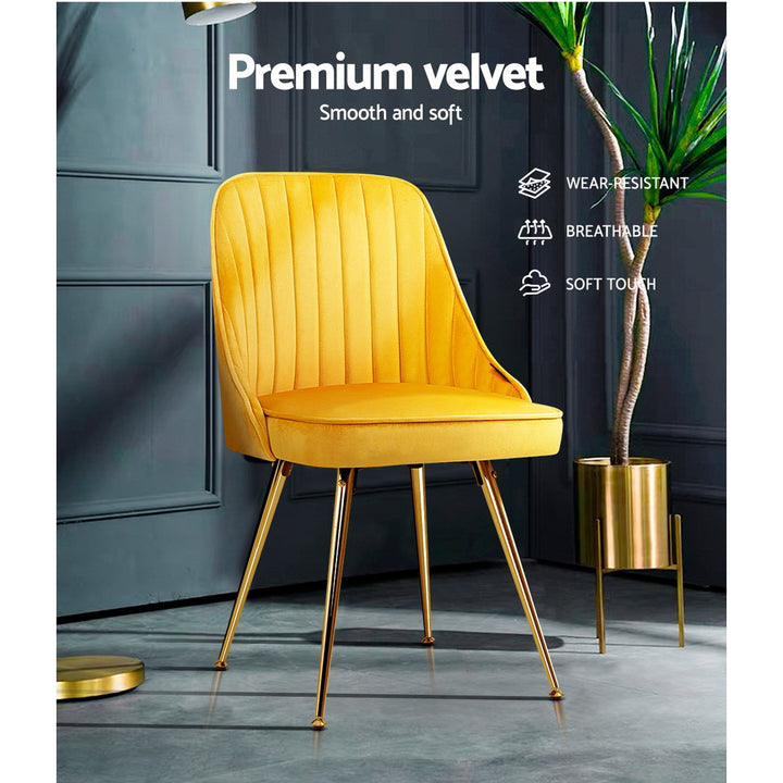 Artiss Velvet Fabric Dining Chairs Vintage (Set of 2) Mustard