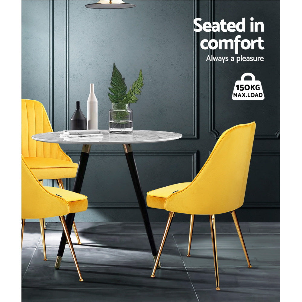 Artiss Velvet Fabric Dining Chairs Vintage (Set of 2) Mustard