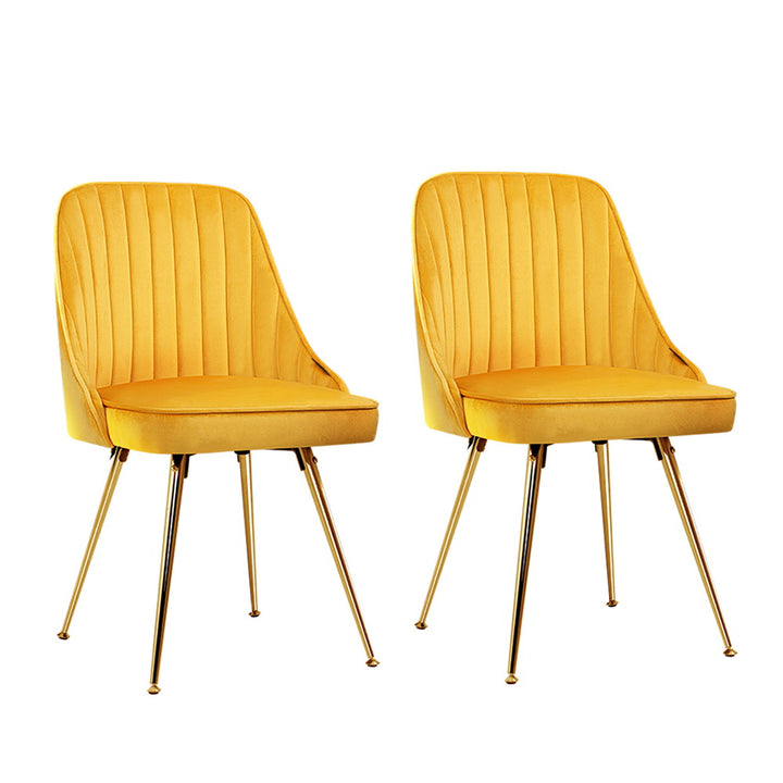 Artiss Velvet Fabric Dining Chairs Vintage (Set of 2) Mustard