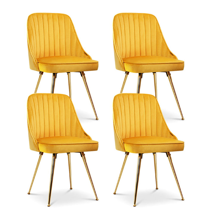 Artiss Velvet Fabric Dining Chairs Vintage (Set of 4) Mustard