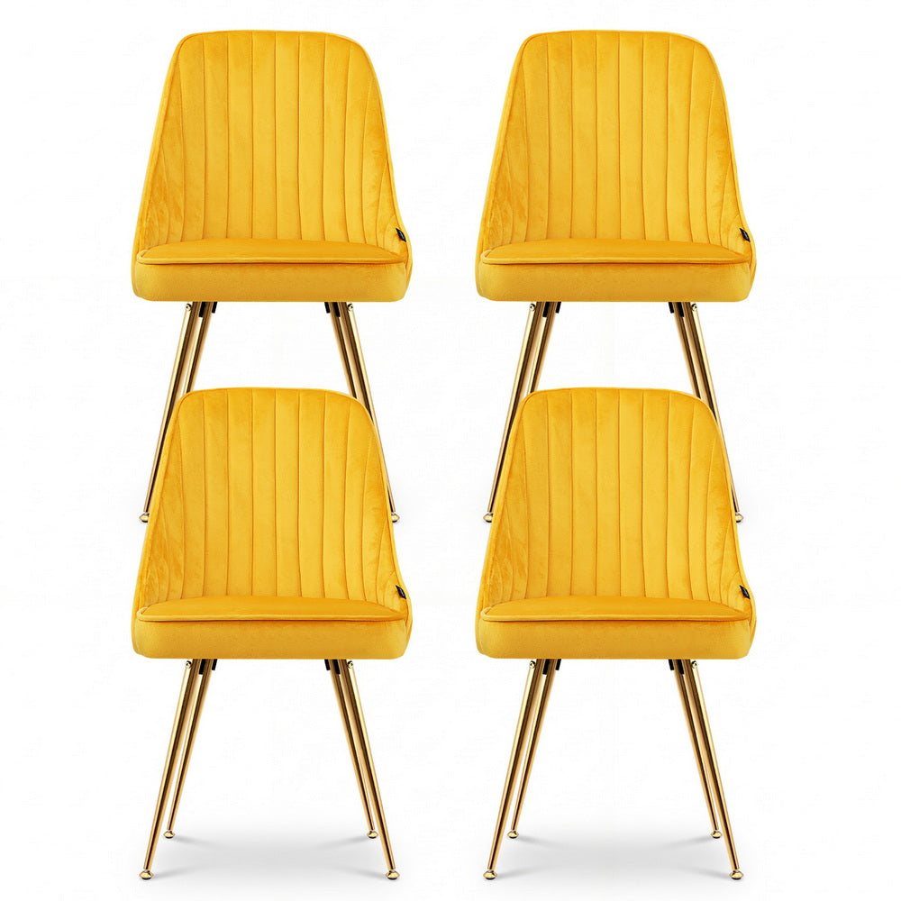 Artiss Velvet Fabric Dining Chairs Vintage (Set of 4) Mustard
