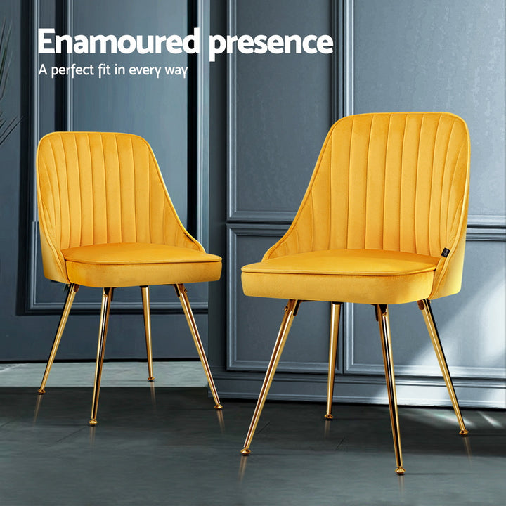 Artiss Velvet Fabric Dining Chairs Vintage (Set of 4) Mustard