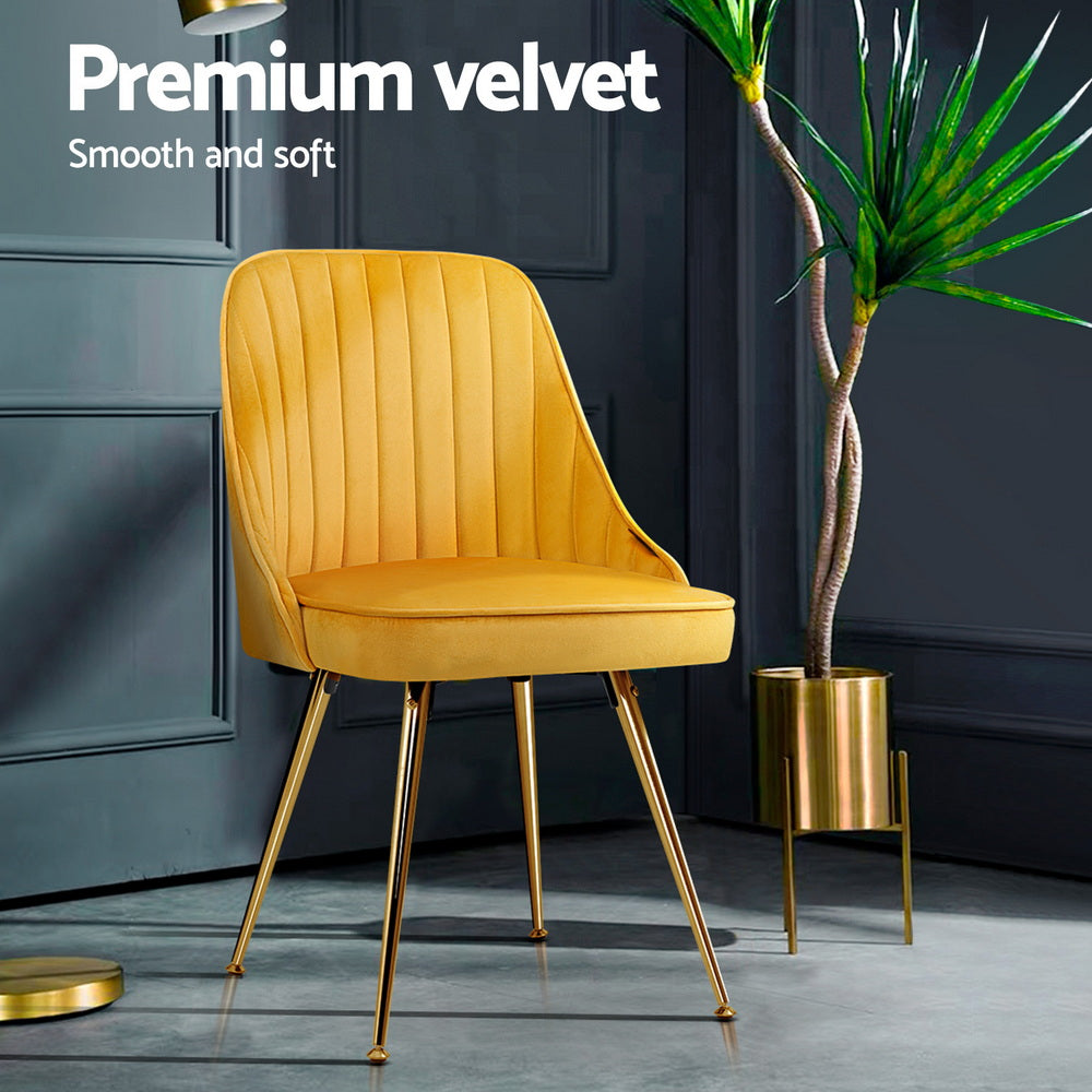 Artiss Velvet Fabric Dining Chairs Vintage (Set of 4) Mustard