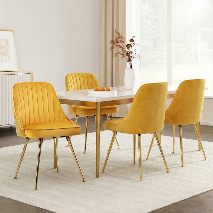 Artiss Velvet Fabric Dining Chairs Vintage (Set of 4) Mustard
