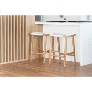 Bar Stools - Karina Leather Counter Stool Backless (Flat) White 65cm
