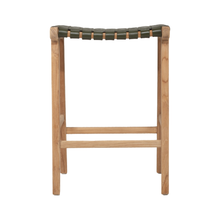 Load image into Gallery viewer, Bar Stools - Karina Leather Counter Stool Backless (Woven) Olive 65cm