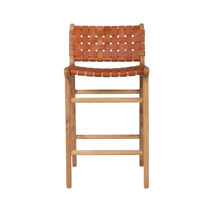 Bar Stools - Karina Leather Counter Stool (Woven) Tan 65cm