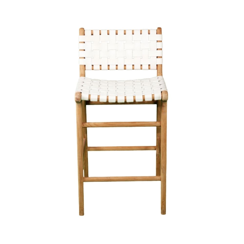 Bar Stools - Karina Leather Counter Stool (Woven) White 65cm