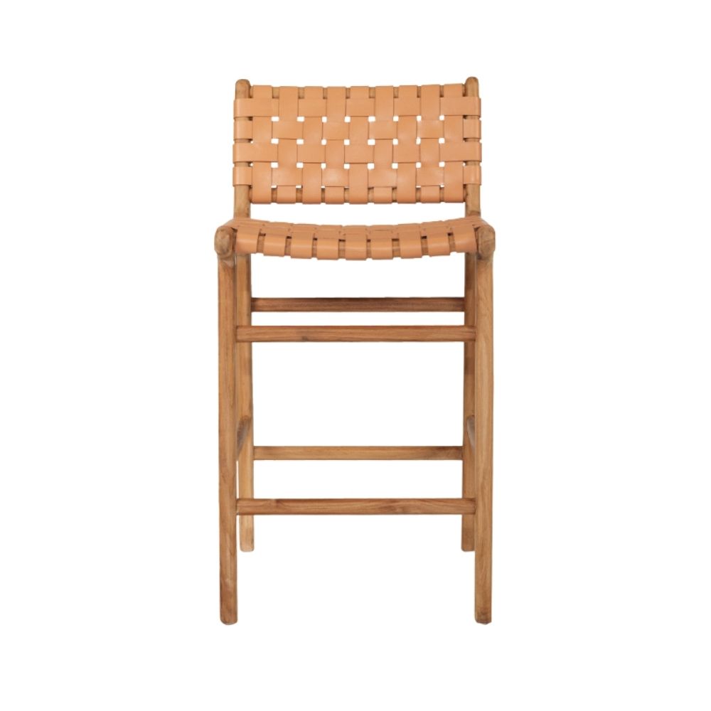 Bar Stools - Karina Leather Counter Stool (Woven) Natural 65cm