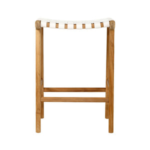 Bar Stools - Karina Leather Counter Stool Backless (Woven) White 65cm