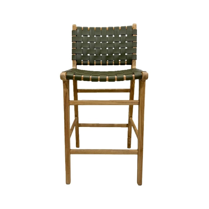 Bar Stools - Karina Leather Counter Stool (Woven) Olive 65cm