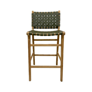 Bar Stools - Karina Leather Counter Stool (Woven) Olive 65cm