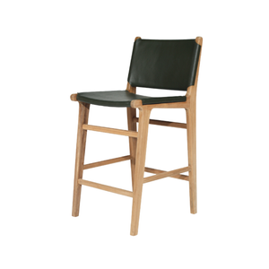 Bar Stools - Karina Leather Counter Stool (Flat) Olive 65cm