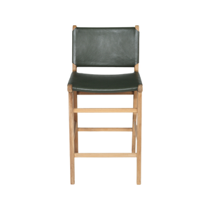 Bar Stools - Karina Leather Counter Stool (Flat) Olive 65cm