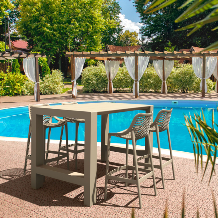 Outdoor Bar Table Sets - Chicago + Aero Outdoor Bar Set (5 Piece) Taupe