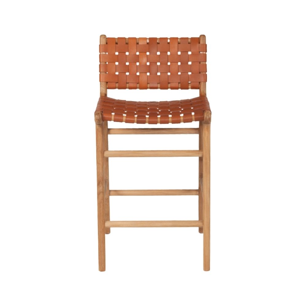 Bar Stools - Karina Leather Counter Stool (Woven) Tan 65cm